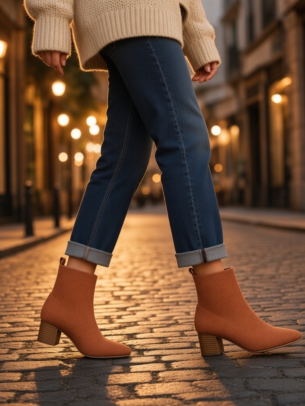 Joie | Ribbed knit stretch ankle boots rust square heel size 8